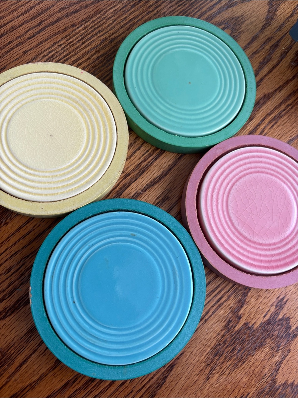 Fiesta Decorative Ceramic Coaster Set with Stand - Teal, Green, Pink art deco - Picture 5 of 6